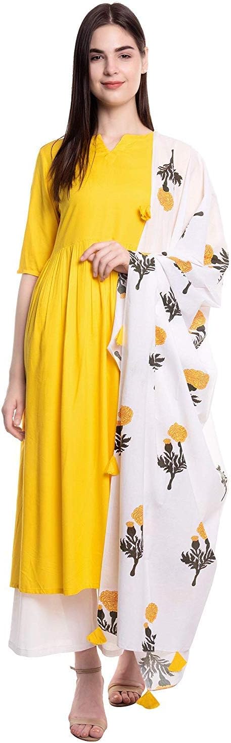 Women's Rayon Kurti with Palazzos & Dupatta