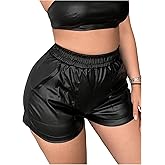 Milumia Women's PU Leather Elastic High Waisted Shorts Y2k Going Out Shorts with Pocket
