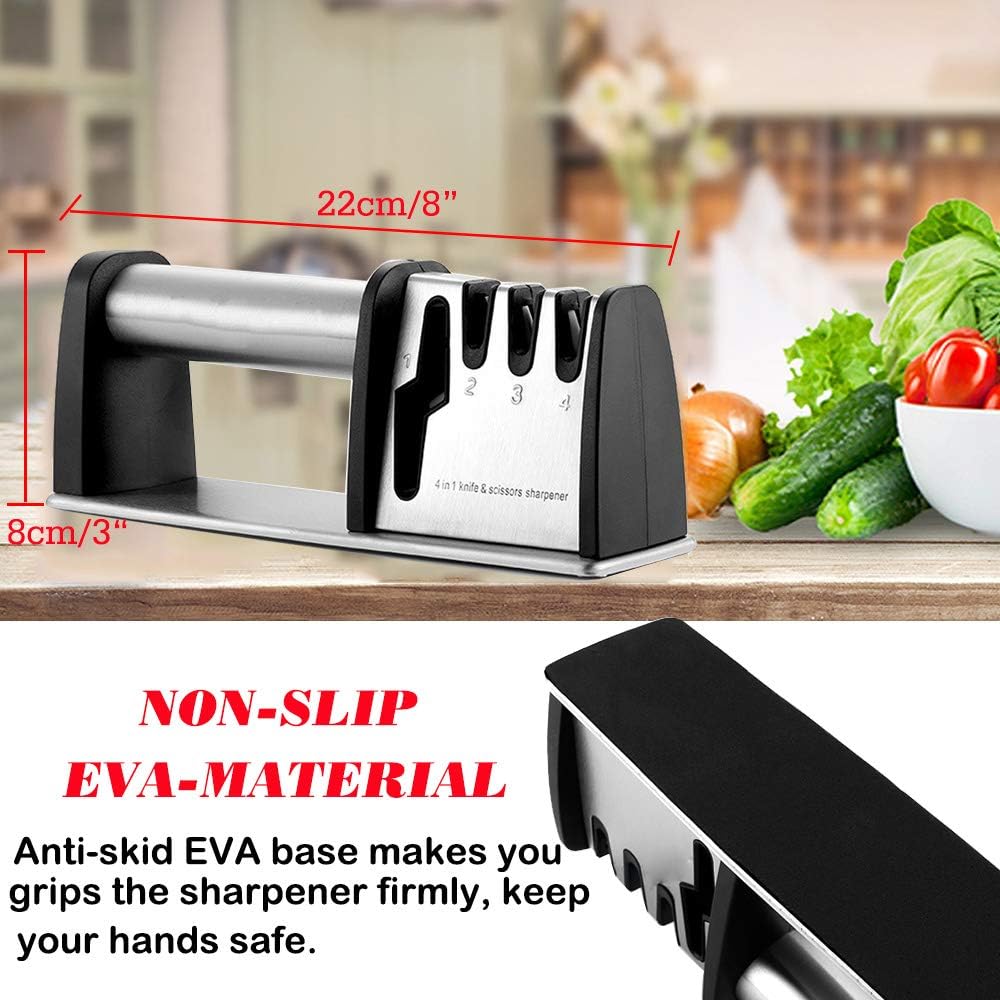 Knife Sharpener with 4 in 1 and Finger Protection Knife sharpeners Best Grinding Grooves are Made of Diamond Tungsten Steel and Ceramic Knives Sharpener Safe and Non-Slip - Image 4