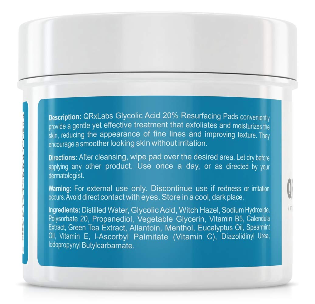 Glycolic Acid 20% Resurfacing Pads for Face & Body with Vitamins B5, C & E, Green Tea, Calendula, Allantoin - Exfoliates Surface Skin and Reduces Fine Lines and Wrinkles - Peel Pads: Beauty