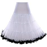 WOWBRIDAL Women's Long Ballet Crinoline Petticoat Layered Ruffles Fluffy Trim Puffy Tutu Underskirt with Net Panels
