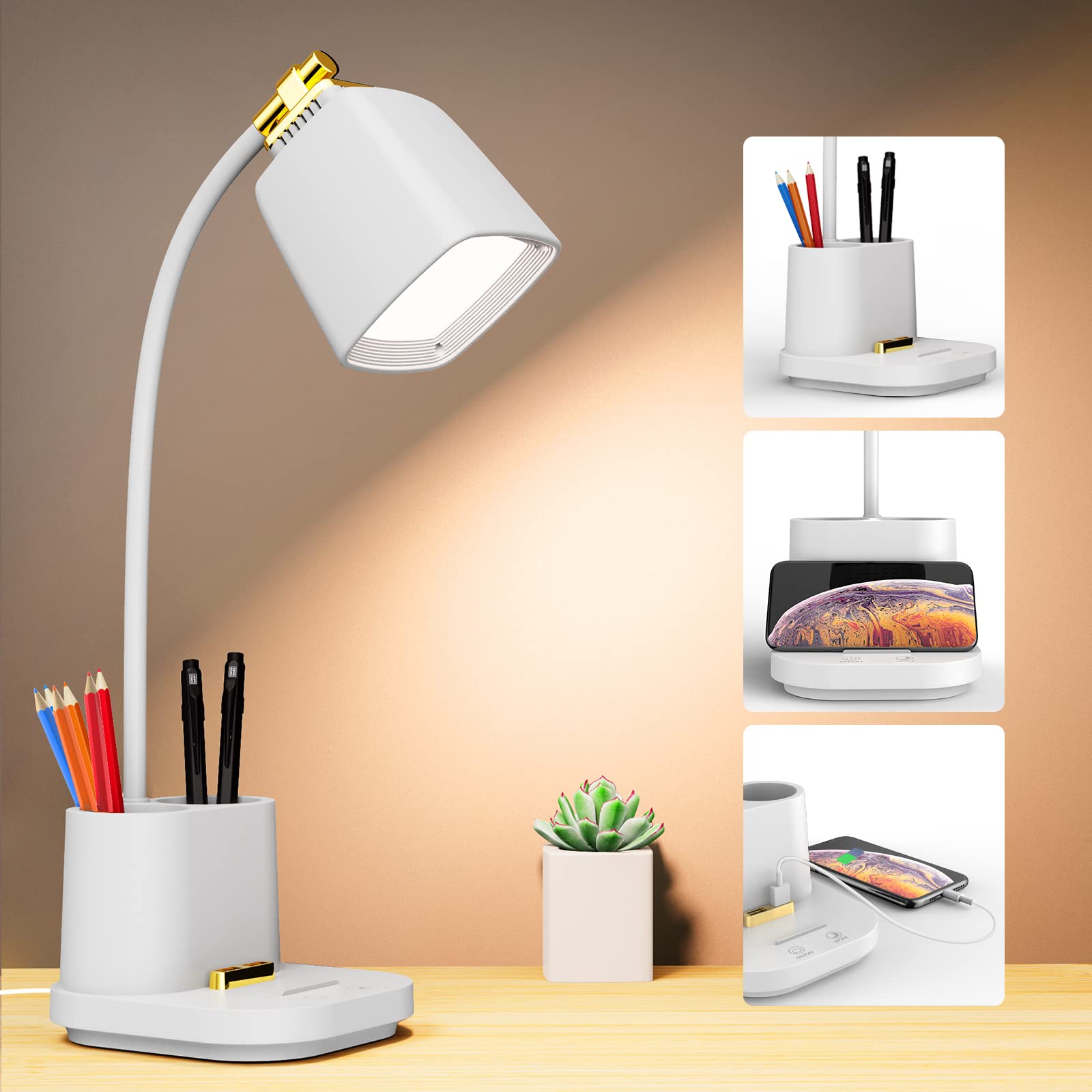 Photo 1 of ***(DAMAGE, SELLING AS PARTS ONLY)*** GONDSILY LED Desk Lamp with USB Charging Port Touch Control 3 Color Modes, Stepless Dimming, Eye-Caring LED Table Lamp for Home, Office, Bedroom, Reading, Work, Study, Gooseneck Lamp, 5V, 2.4A