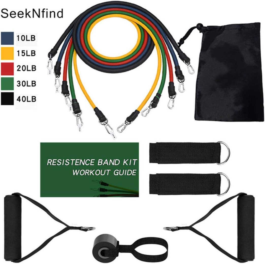 Jeeslpnd 14Pcs Resistance Bands Set Yoga Exercise Fitness Band Rubber Loop Tube Bands Gym Fitness Exercise Pilates Yoga Brick