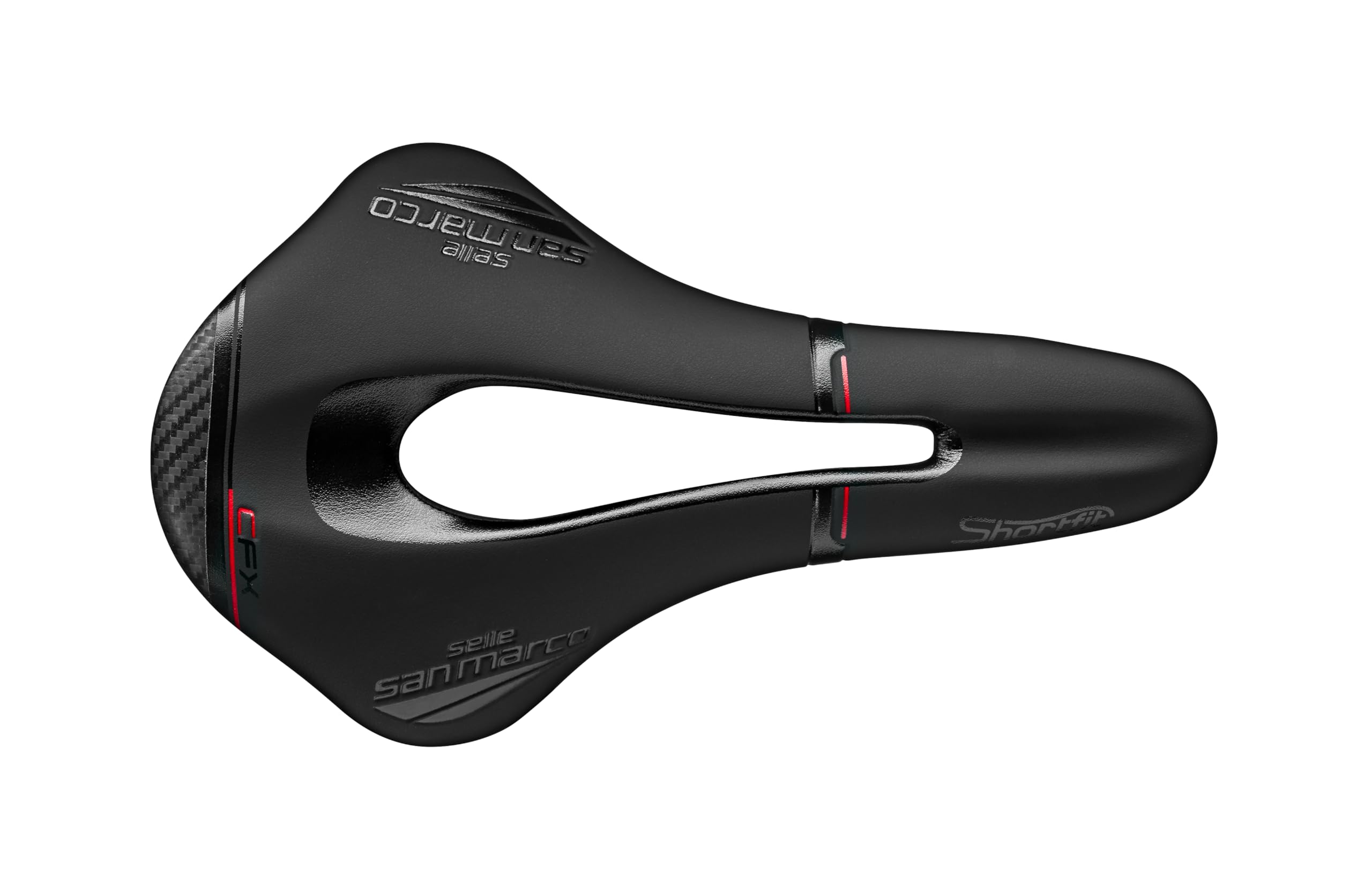 Selle San Marco - Shortfit Open-Fit Carbon FX Wide, Saddle for Road Bikes, MTB and Gravel, with Reduced Length and a Rail in Carbon - Black