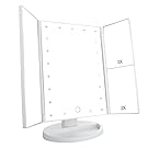 DeWEISN Tri-Fold Lighted Vanity Makeup Mirror with 21 LED Lights, Touch Screen and 3X/2X/1X Magnification Mirror, Two power Supply Mode Tabletop Makeup Mirror,Travel Cosmetic Mirror (White)