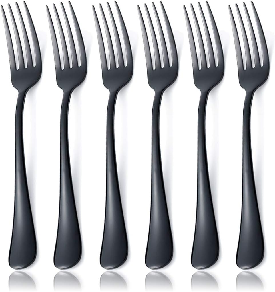 OMGard Black Dinner Fork Sets 6 Piece Flatware Bulk 18/8 Stainless Steel 8inch