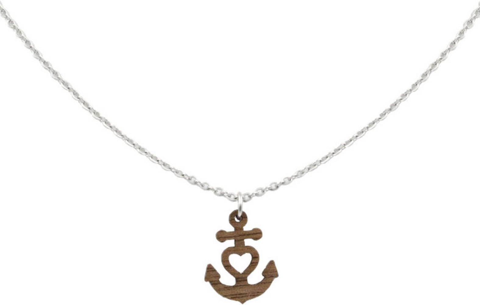 Halskette Nuss Massivholz Anker Mit Herz Inkl Modernem Etui Amazon De Schmuck