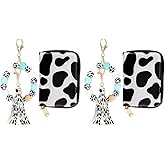 Abaodam Cow Print Keychain Wallet Wristlet Lightweight Pu Leather Card Holder with Multi Card Slots and Cash Compartment for Daily Use