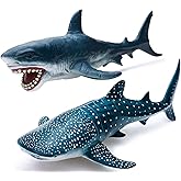 Gemini&Genius Great White Shark and Whale Shark Action Figure Set Soft Rubber Ocean Sea Animal Marine Animal Model Toys for Kids Swimming, Beach, Bath, Role Playing