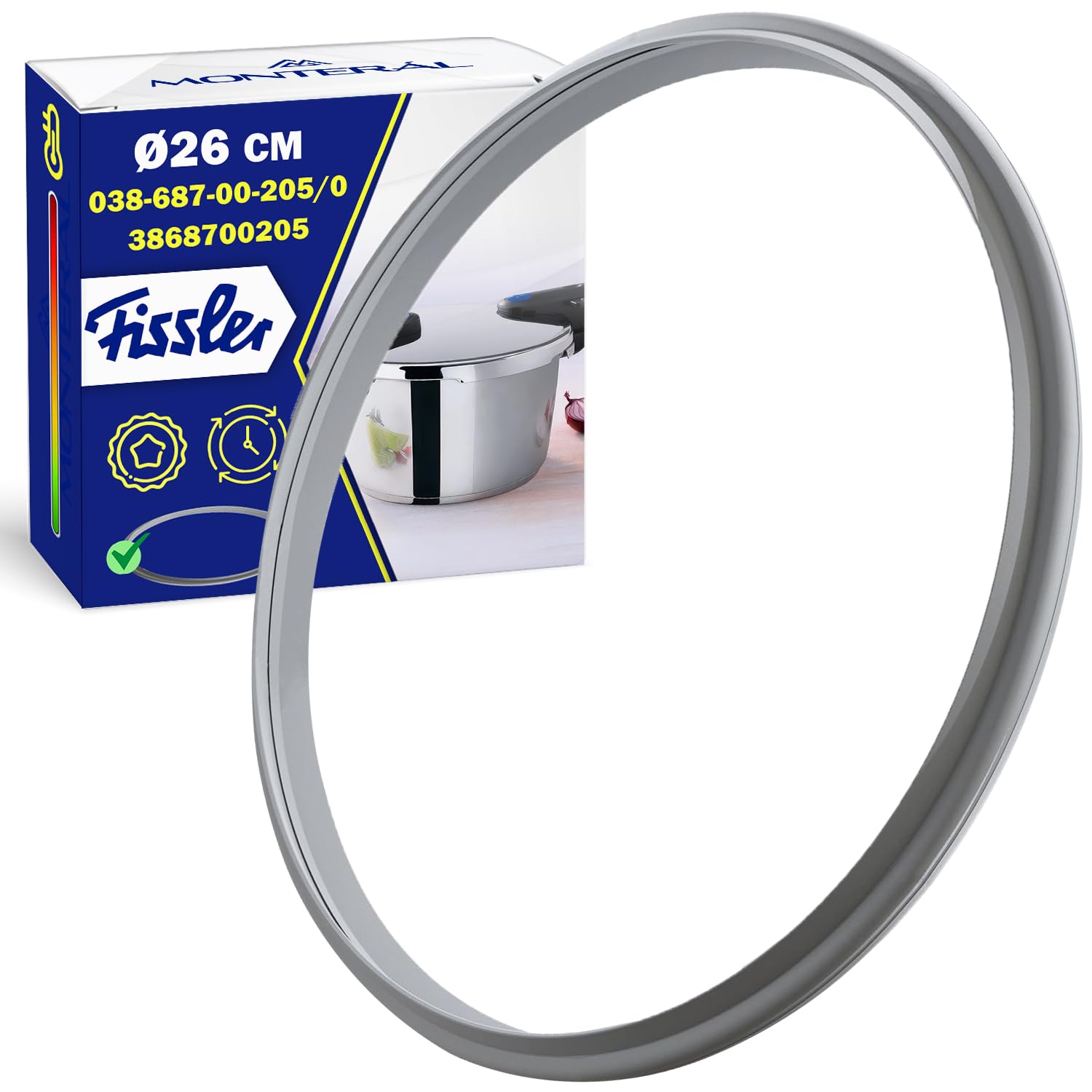 Rubber Gasket for Pressure Cooker – Diameter Ø 26 cm - 038-687-00-205/0 3868700205 Sealing Ring for Fissler - Warranty 10 Years - MONTERAL