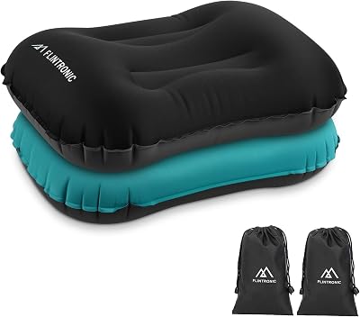 Flintronic Camping Pillows 2Pack Inflatable Neck Support Ultralight Blue Black