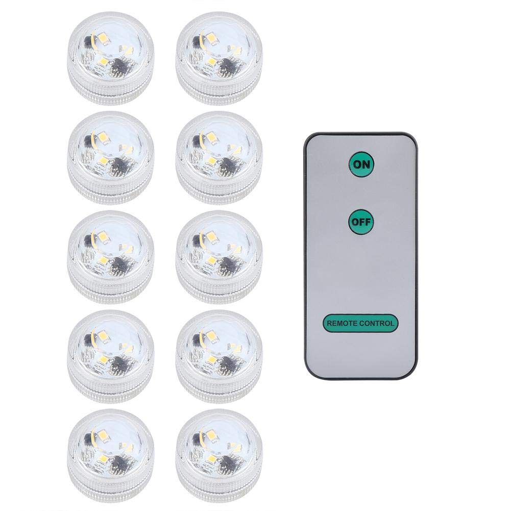 10Pcs Submersible Led Lights, Underwater Tea Lights Round Waterproof Pool Lights Led Candle Light Submersible Remote Control for Party Aquarium Vase Fishtank Wedding (Warm White)