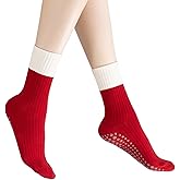 Yoga Pilates Socks with Grips for Women Striped Cushioned Non Slip Crew Socks for Barre Ballet Dance