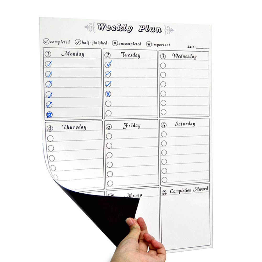 Magnetic Dry Erase Weekly Calendar Fridge Smart Planner Stain Resistant Reusable White Board to Do List for Kitchen Refrigerator, 11.8 Inches x 16.5 Inches