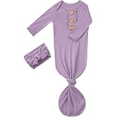Newborn Baby Girls Knotted Gown Headbands Set Soft Viscose from Bamboo Infant Sleeper Baby Sleep Gown with Mittens
