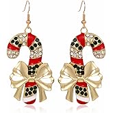 Christmas Earrings for Women,Colorful Crystal Bulb Candy Bow Dangle Earrings Dainty Bead Jingle Bell Christmas Earrings Xmas Holiday Christmas Jewelry