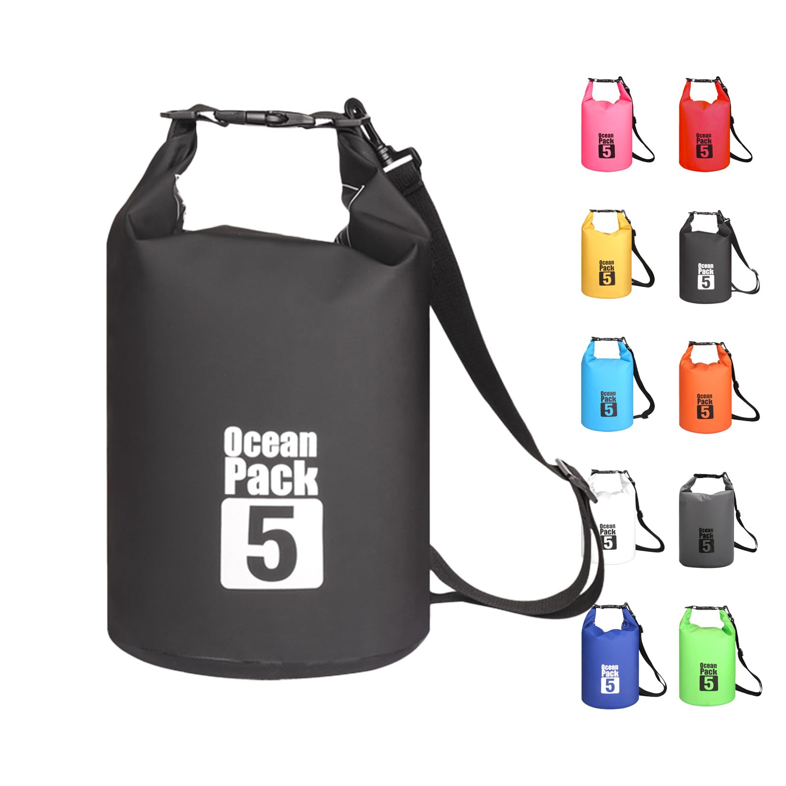 MORAINJAY 5L Black Dry Bag,Waterproof Bag with Single Adjustable Shoulder Strap,Small Capacity Dry Sack 2L 5L 10L 15L 20L 30L for Outdoor Camping,Rafting,Swimming,Boating,Surfing