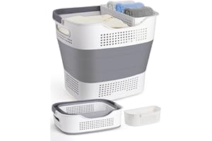 Beinilai Collapsible Laundry Basket, 35L Foldable Laundry Basket Plastic with Handles,Pop Up Storage Container/Organizer/Hamper for Laundry, Space Saving and Durable (1 Pack, Grey)