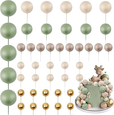 LARDUX 45 PCS Ball Cake Toppers Boho Green Brown DIY Balloon Decorations