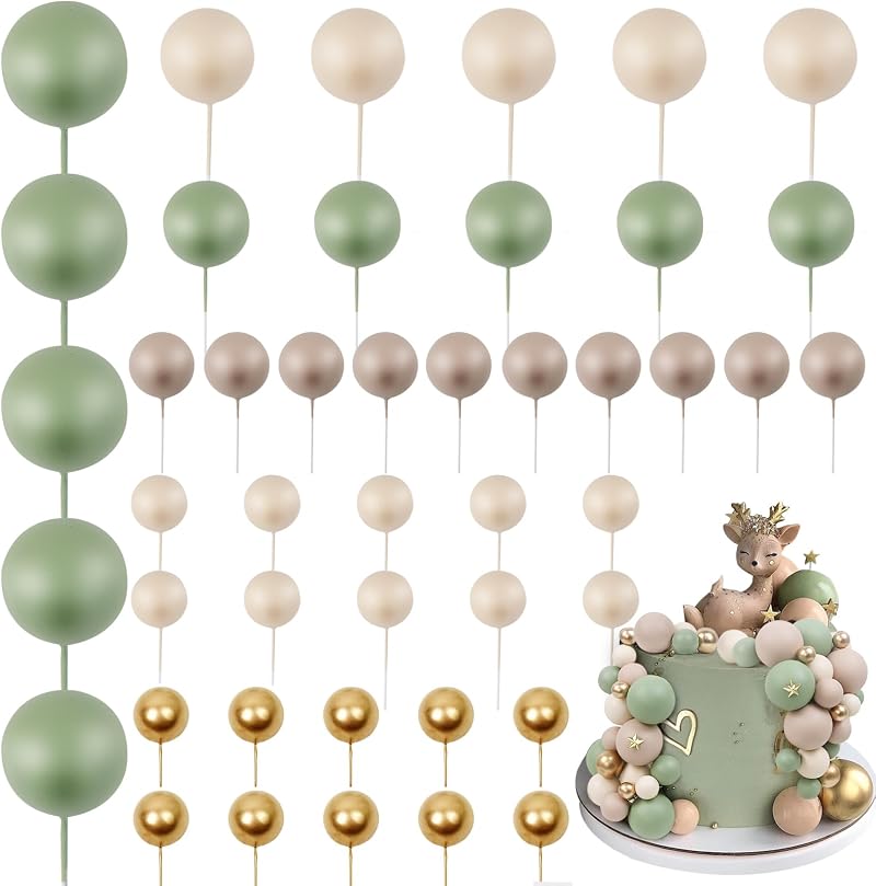 LARDUX 45 PCS Ball Cake Toppers Boho Green Brown DIY Balloon Decorations