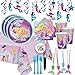 Our Deluxe Mermaid Barbie Birthday Party Supplies Pack For 12 Guests With Dessert Plates and Napkins, Tablecover, Cutlery, Cups, 12 Mermaid Tail Necklaces, Mermaid Swirl Decorations, and Exclusive Pin