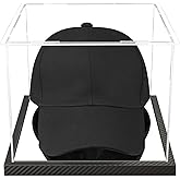 Clear Hat Display Case Acrylic Baseball Cap Holder Stand Transparent Hat Storage Box Dustproof Square UV Protection Cabinet with Carbon Fiber Skin Base and Removable Mirror Base