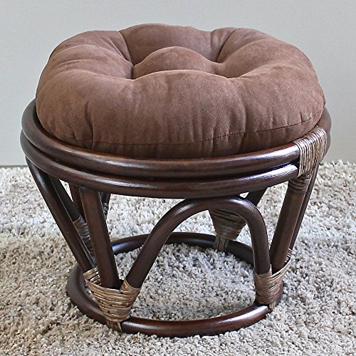 International Caravan 3301-MS-GY-IC Furniture Piece Rattan Ottoman with Micro Suede Cushion