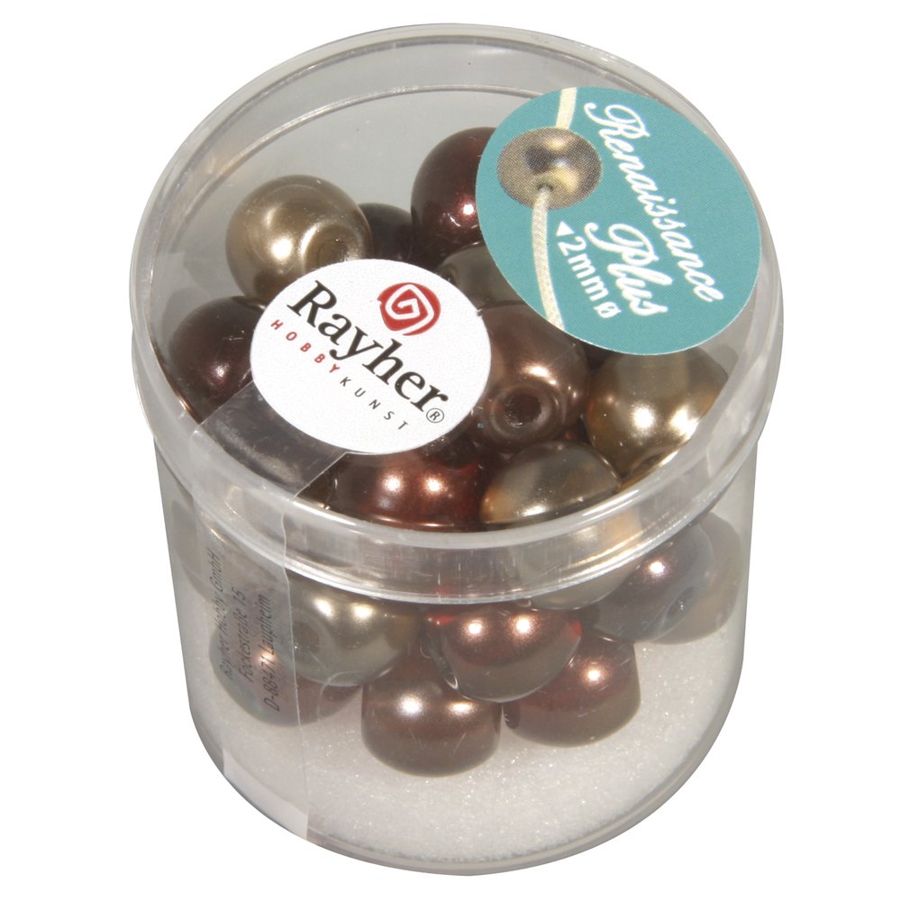 RAYHER 14471000 (Semi-Transparent Renaissance Glass Wax Beads with Large Hole 10 mm, Dose 32 Stück, braun Mix