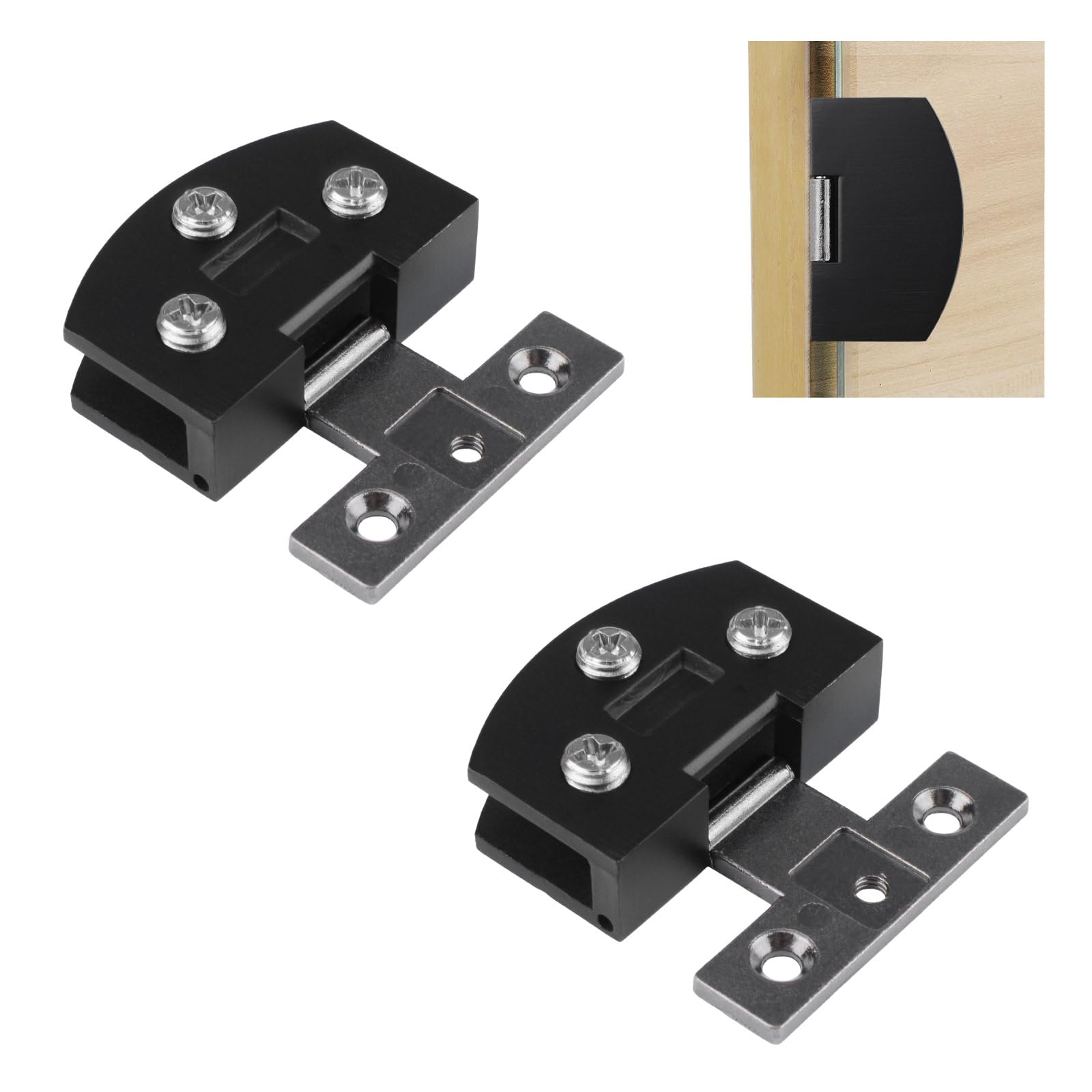 UFURMATE Door Hinge, 2Pcs Unilateral Adjustable Glass Door Clamp Hinges Zinc Alloy Side-Mount Pivot Hinges 90 Degree Black Clip Hinge Replacement Parts for 5-8mm Frameless Glass