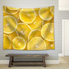 Background of Sliced Ripe Lemons Organic, Pattern - Fabric Wall Tapestry Home Decor - 51x60 inches