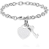 Zuremid Personalized Heart Pendant Bracelets Gifts for Women Teen Girls Sister Mom Best Friend Adjustable Bangle for Birthday Christmas Mothers Day Gifts