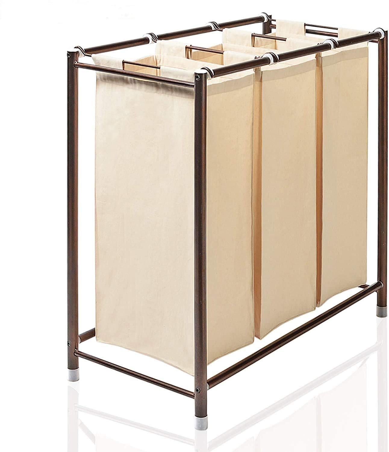 Deco Window Laundry Sorter Basket Ivory Cloth Hamper 3 Compartment Sturdy Washing Basket Bin for Home Clothes Durable (30" x 15")