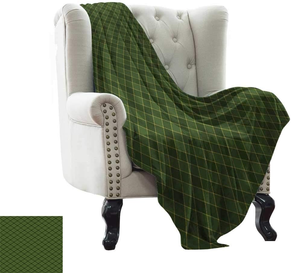 Grey Throw Blanket Green,Traditional Old Fashioned Argyle Pattern Retro