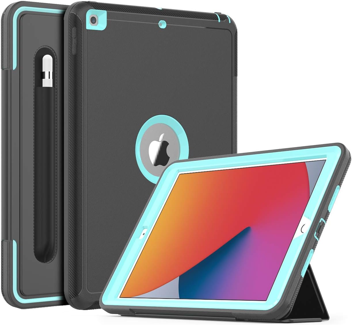 DAORANGEiPad 9th / 8th / 7th Generation case 10.2 Inch, Heavy Duty Shockproof Smart Cover with Pencil Holder, Auto Sleep/Wake, Tri-fold Stand Case for iPad 10.2" 2021/2020/2019 (Gray+Skyblue)