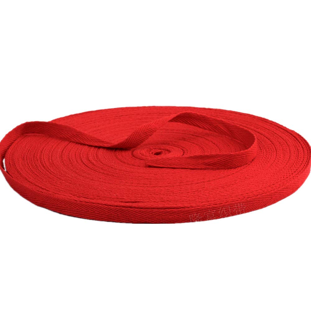 50 Meters Cotton Ribbon Herringbone Webbing Trim Fabric Tape Tapestry for Bias Binding Gift Wrapping Embellishment Craft Width 10mm (Red)