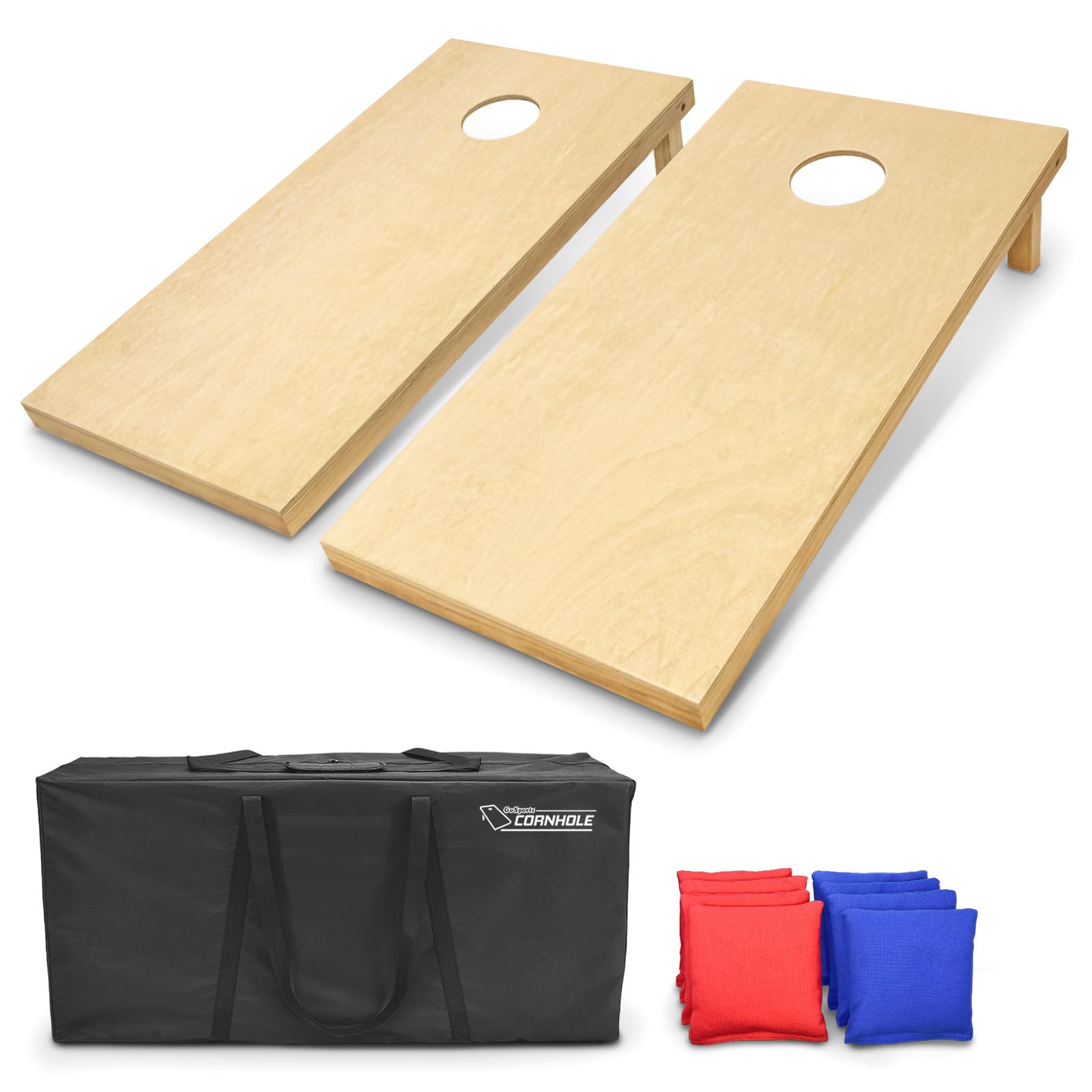 GoSports Solid Wood Premium Cornhole Sets - Choose 4 x 2 ft or 3 x 2 ft - Game Boards Include Set of 8 Cornhole Toss Bags