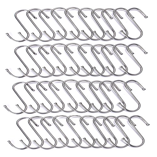 Cualfec 40 Pcs S Hooks Stainless Steel Heavy Duty Hooks for Kitchen Pot Rack to Hang Pots and Pans, Kitchen Towels, Kitchen Utensil, Idea Kitchen Organization Kitchen Storage Supplies