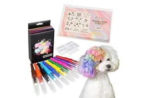 OPAWZ Blow Pen 10 Colors with Tattoo Stencil 24pcs Suit, Temporary Color Dog Hair Dye, Non-Toxic and Washable Pet Hair Dye, S