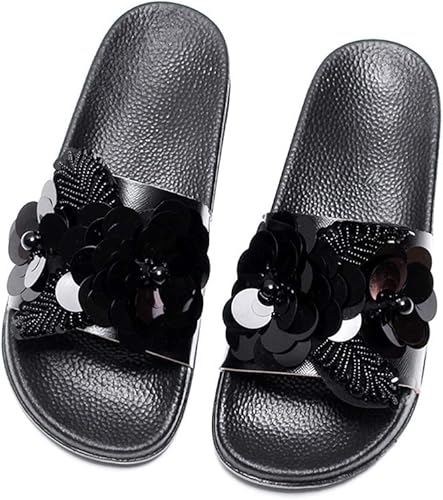 Amazon.com | Women's Sequin Glitter Slides Arch Support Floral Slip On Slipper Sandals | Sandals