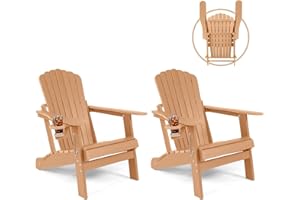 Mguio Folding Adirondack Chairs Set of 2, Wide Backrest Weather Resistant HDPE Fire Pit Chairs with Cup Holder for Outdoor