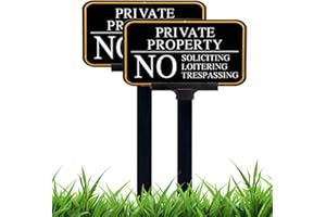DXSIGN No Soliciting Sign for House with Stake, Private Property No Trespassing Signs Aluminum 14x10 inch/37 inch Height, for Yard and Front Door (2 Pack)