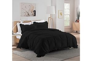 Xtream Fabric Ultra Soft 1 Piece Frilled Duvet Cover with Beautiful Corner Edge Ruffle Comforter Cover 100% Cotton 800 TC Solid Full/Queen Size, Black