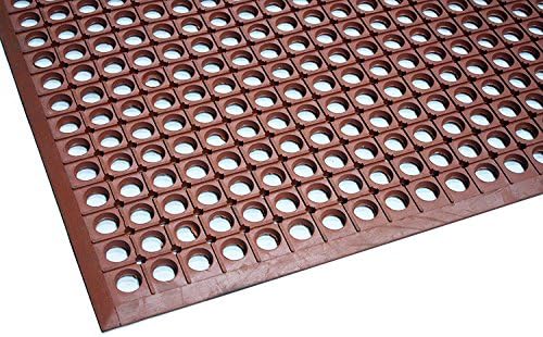 Durable Workstation Light Rubber Anti-Fatigue Drainage Mat for Wet Areas, 3' x 5', Red