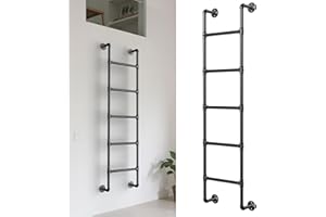 MIRAITOWARAL 5.4FT Wall Mounted Metal Step Ladder,Bunk Bed Ladders for Home, Basement Window Well Egress, Loads 330lbs,Black Fire Emergency Escape Ladder for High Entrance Attic Egress,Sturdy Bunk Bed Climbing
