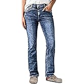 Flamingals Straight Leg Mid Waist Wash Casual Jeans for Women Distressed Stretchy Denim Pants