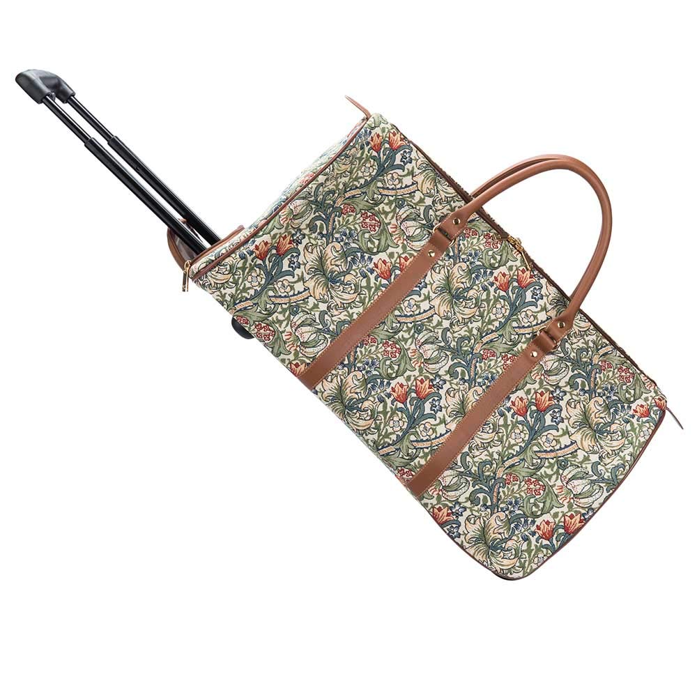 Signare Tapestry Travel Bag Overnight Bags Weekend Bag with Wheel for Women with William Morris Design (Golden Lily, Pull-GLILY)