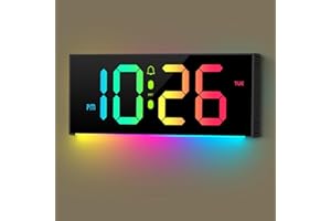 Abovsare Digital Clock, Alarm Clock with 12 RGB Colors Changing Remote Control, 13" LED Clocks with Night Lights for Living Room Bedroom Office Wall Decor, Black(Adapter Include)