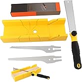 4-Piece Miter Box and Saw Set, Japanese Hand Saw for Precise Miter and Bevel Cuts, 12-Inch Mitre Box with 3 Mitre Saws for DIY, Crafting, Furniture Making(COLOR:Yellow)