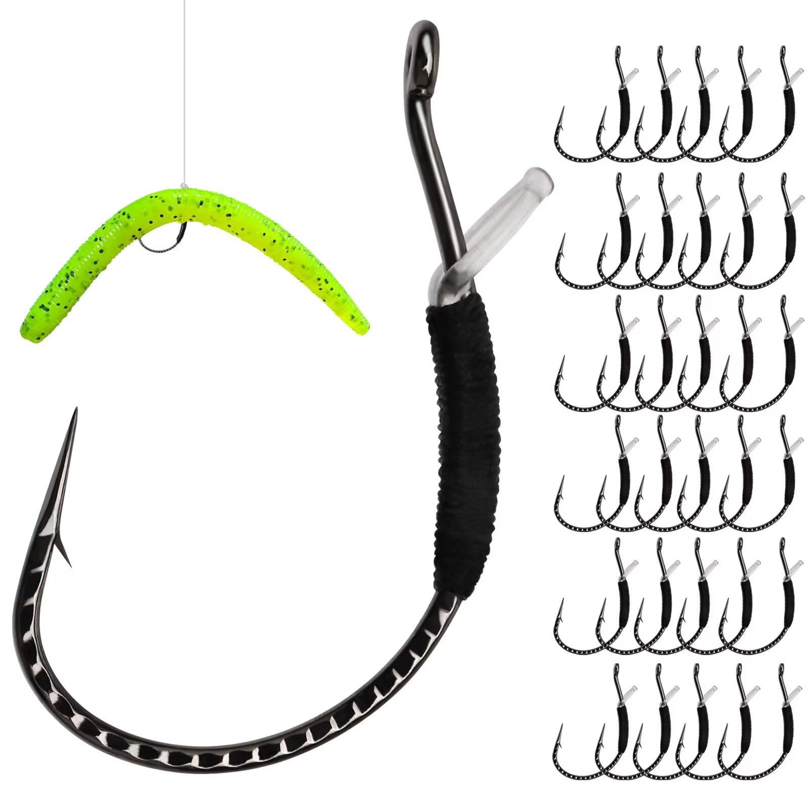 Dovesun 30PCS 1# Fishing Hooks Weedless Hooks Wacky Rig Hooks Worm for Bass Fishing Size Wide Gap Wacky Hooks for Noke Rig No Sinker Rig with Soft Worm Baits