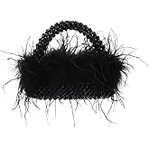Fecialy Natural Ostrich Feather Clutch Purse for Women Beaded Handbags Handmade Evening Bag for Wedding Party